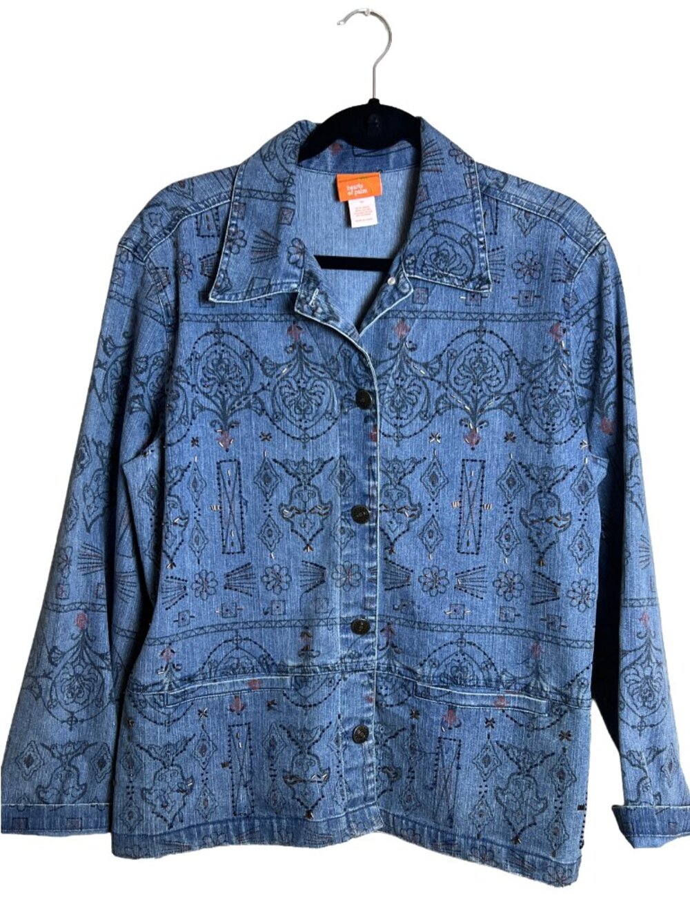 Hearts of Palm Denim Jacket Beaded Boho Western Size 12